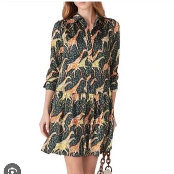 NWT J. Crew Giraffe Shirt Dress Size S Drop Waist Relaxed Fit Lined - Picture 2 of 15